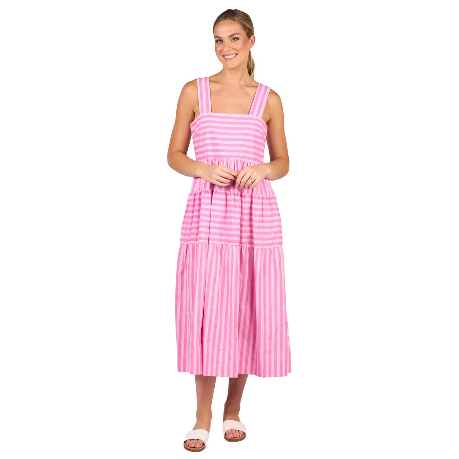 Vassalli Sleeveless Tiered Dress With Wide Straps